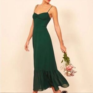 Reformation Emerald Green Midi Slip Dress